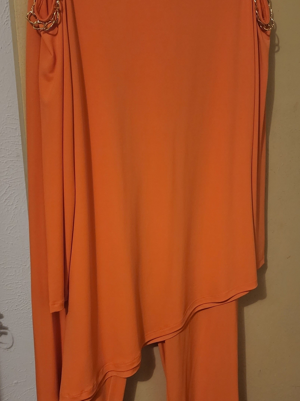 Orange Draped Two-Piece Pants Set
